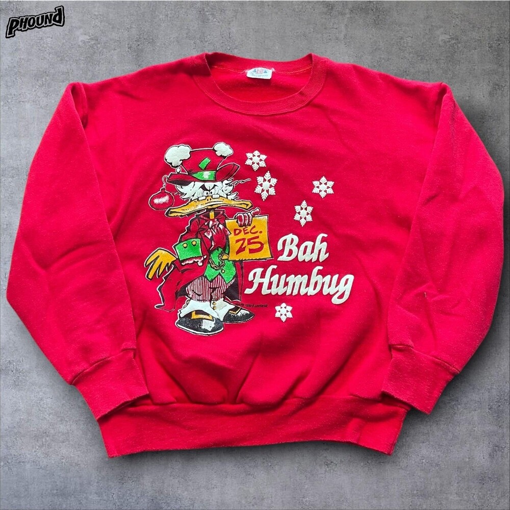 Vtg Bah Humbug Sweatshirt L Christmas Crewneck 90s Graphic